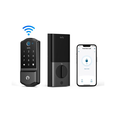 Serrure Intelligente Bluetooth/wi-Fi À Ouverture Par Empreintes Digitales Sans Clé C220 Avec Clavier Et Clé D'eufy - Noir 