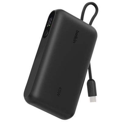 Belkin UltraCharge 10000 mAh 45W USB-C/USB-A Power Bank with Integrated USB-C Cable - Black