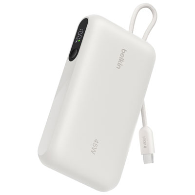 Belkin UltraCharge 10000 mAh 45W USB-C/USB-A Power Bank with Integrated USB-C Cable - Sand