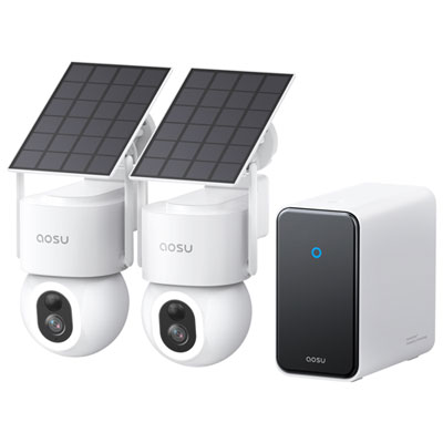 Aosu SolarCam D1 Max Wire-Free Outdoor Security Camera System with Hub, 2 Cameras and Colour Night Vision - White