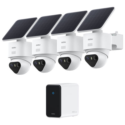 Aosu SolarCam T2 Ultra Wire-Free Outdoor Security Camera System with Hub, 4 Cameras and Colour Night Vision - White