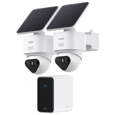 Aosu SolarCam T2 Ultra Wire-Free Outdoor Security Camera System with Hub, 2 Cameras and Colour Night Vision - White