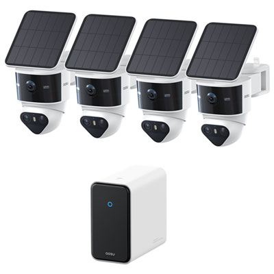 Aosu SolarCam T2 Pro Wire-Free Outdoor Security Camera System with Hub, 4 Cameras and Colour Night Vision - White