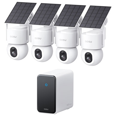 Aosu SolarCam D1 Max Wire-Free Outdoor Security Camera System with Hub, 4 Cameras and Colour Night Vision - White