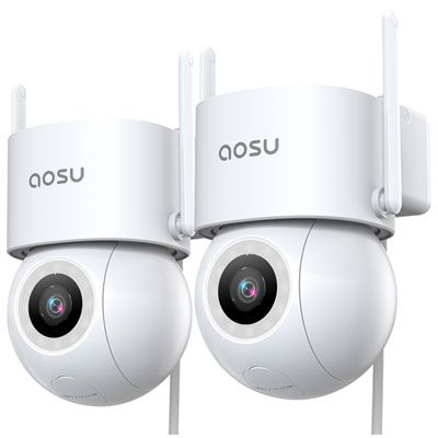 AOSU C5E Wired Outdoor Security Camera with Colour Night Vision and 360° Viewing - 2 Pack - White