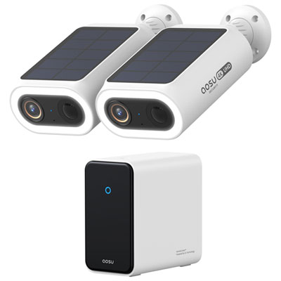 AOSU SolarCam P1 Max Kit Outdoor 4K Wireless Solar Security Cameras with Hub, Colour Night Vision and 2-Way Audio - 2 Pack