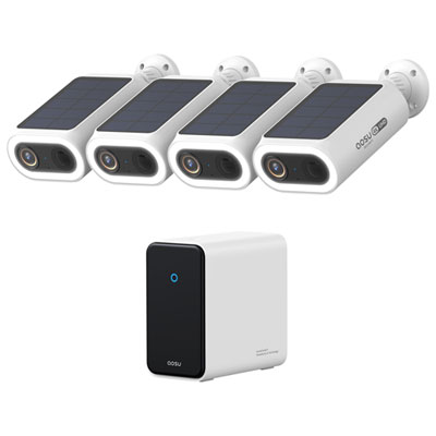 AOSU SolarCam P1 Max Kit Outdoor 4K Wireless Solar Security Cameras with Hub, Colour Night Vision and 2-Way Audio - 4 Pack