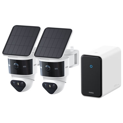 Aosu SolarCam T2 Pro Wire-Free Outdoor Security Camera System with Hub, 2 Cameras and Colour Night Vision - White