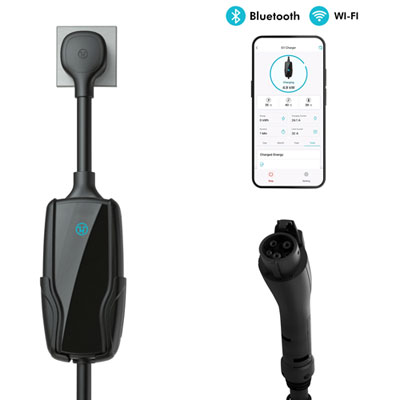 Pion Power Flex-AC Elite 40A Level 2 Portable Smart Electric Vehicle (EV) Charger with Fixed NEMA 14-50P Plug - Black