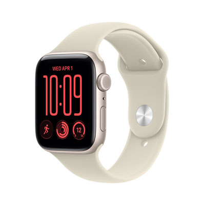 Apple Watch SE 3 (GPS + Cellular) 44mm Starlight Aluminum Case with Sand Sport Band - Small/Medium