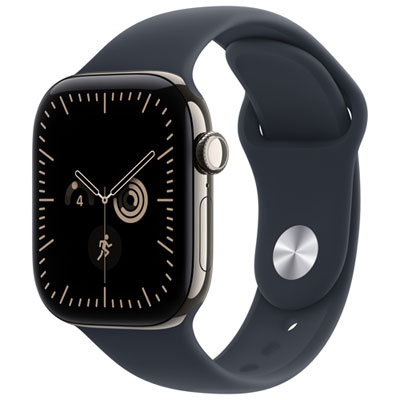 Apple Watch Series 12 (GPS + Cellular) 42mm Natural Titanium Case with Navy Blue Sport Band - Medium/Large