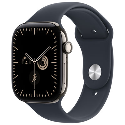 Apple Watch Series 12 (GPS + Cellular) 46mm Natural Titanium Case with Navy Blue Sport Band - Small/Medium