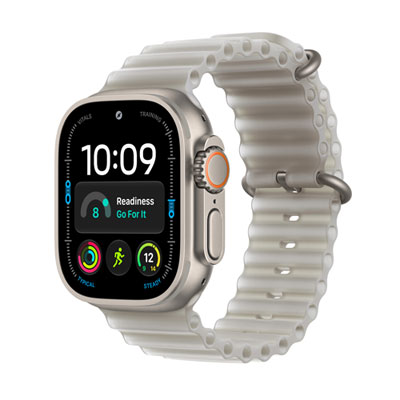 Apple Watch Ultra 4 (GPS + Cellular) 49mm Natural Titanium Case with Translucent Grey Ocean Band