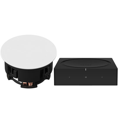 Image of Sonos Architectural by Sonance In-Ceiling Speaker (Pair) & Sonos Amp 125W Amplifier - White