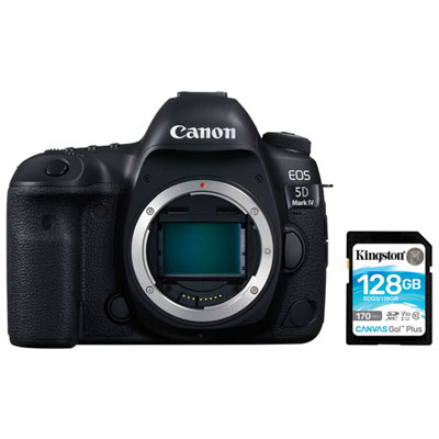 Image of Canon EOS 5D Mark IV Full Frame DSLR Camera (Body Only) with 128GB Memory Card