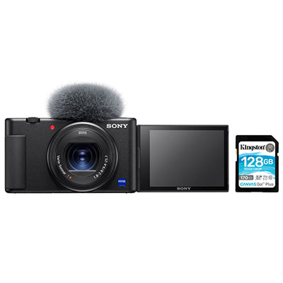 Sony Cyber-shot ZV-1 Vlogger 20.1MP 2.9x Optical Zoom Digital Camera with 128GB Memory Card - Black