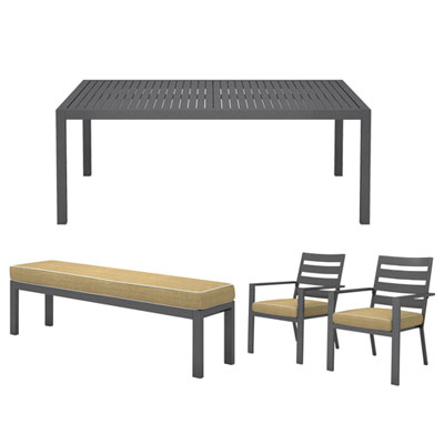 Image of Portofino 6-Seating Rectangular Outdoor Dining Table; Bench; 2 Dining Chairs - Grey/Beige