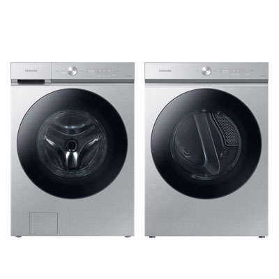 Image of Samsung Bespoke Front Load Steam Washer & Electric Steam Dryer - Silver Steel