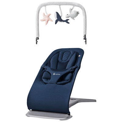 Image of Ergobaby Evolve 3-in-1 Bouncer & Toy Bar - Midnight Blue/Light Grey