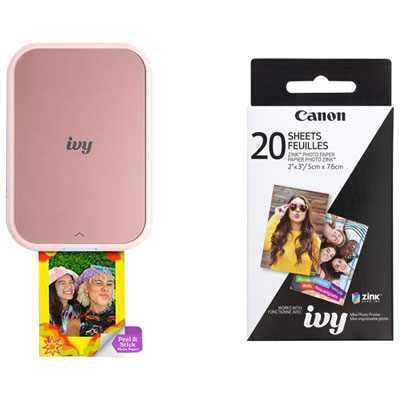 Canon IVY 2 Mini Wireless Photo Printer - Blush Pink with Photo Paper ( 20 Sheets)