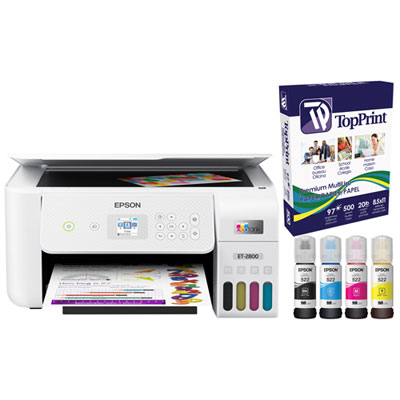 Epson EcoTank ET-2800 Wireless All-In-One Inkjet Printer with 500-Sheet Multi-Purpose Paper - White