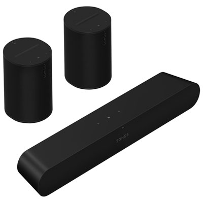 Sonos Ray Sound Bar & 2 Era 100 Multi-Room Speakers - Black