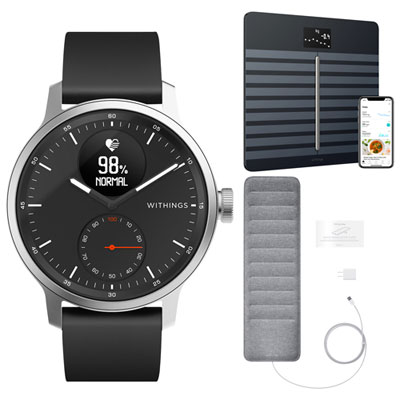 Image of Withings Connected Health Bundle - ScanWatch 42mm Hybrid Smartwatch, Sleep Tracking Mat & Body Cardio Smart Scale