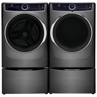 Electrolux 5.2 Cu Ft Front Load Steam Washer & 8.0 Cu Ft Electric Steam Dryer w/ 2 27" Pedestal - Grey