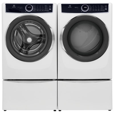 Electrolux 5.2 Cu Ft Front Load Steam Washer & 8.0 Cu Ft Electric Steam Dryer w/ 2 27" Pedestal - White Best features at the bestt price!