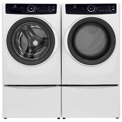 Electrolux 5.2 Cu Ft Front Load Steam Washer & 8.0 Cu Ft Electric Steam Dryer w/ 2 27" Pedestal - White Work great ,love them best washer and dryer l ever bought