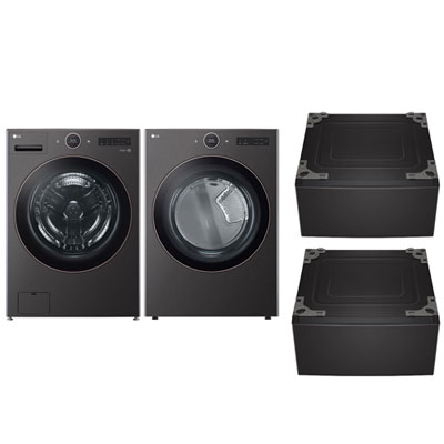 LG 5.8 Cu Ft Front Load Steam Washer & 7.4 Cu Ft Electric Steam Dryer w/ 2 27" Pedestals - Black Steel Best washer I’ve owned