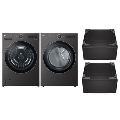 LG 5.8 Cu Ft Front Load Steam Washer & 7.4 Cu Ft Electric Steam Dryer w/ 2 27" Pedestals - Black Steel [This review was collected as part of a promotion