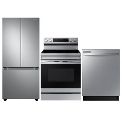 Samsung 30" 22.1 Cu. Ft. French Door Refrigerator; Air Fry Range; Dishwasher - Stainless Steel