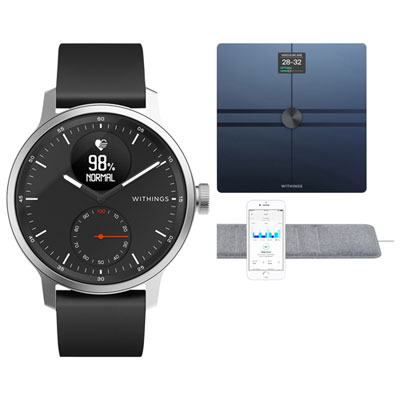 Image of Withings Connected Health Bundle - ScanWatch 42mm Hybrid Smartwatch, Body Composition Smart Scale & Sleep Tracking Mat