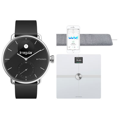 Image of Withings Connected Health Bundle - ScanWatch 38mm Hybrid Smartwatch, Sleep Tracking Mat & Body Smart Scale