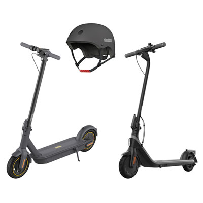 Image of Segway Ninebot G30P MAX Adult Electric Scooter & E2 Teen Electric Scooter with Helmet - Dark Grey/Black