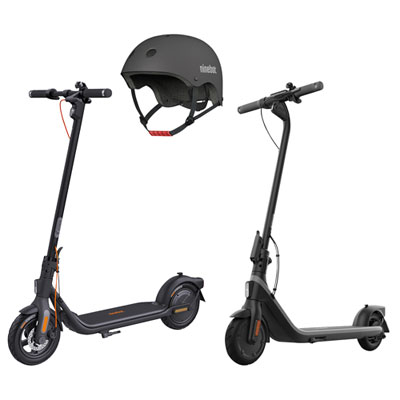 Image of Segway Ninebot KickScooter F2 Plus Electric Scooter & E2 Teen Electric Scooter with Helmet - Dark Grey/Black