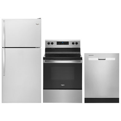 Image of Whirlpool 30   18.2 Cu. Ft. Top Freezer Refrigerator; Electric Range; Dishwasher - Stainless Steel