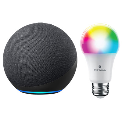 Concentrateur De Maison Intelligente Echo (4E Gén.) D'amazon Avec Ampoule Del Intelligente Cync A19 De Ge - Anthracite/multicolore