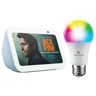 Amazon Echo Show 5 (3rd Gen) Smart Display & GE Cync A19 Smart LED Light Bulb - Cloud Blue/Multi-Colour