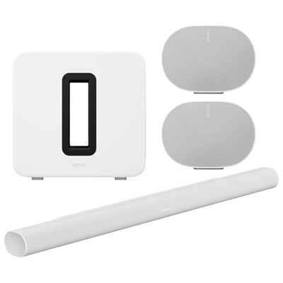 Sonos Arc Ultra Sound Bar with Sub 4 Wireless Subwoofer & Era 300 Multi-Room Speakers - Pair - White