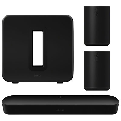 Sonos Beam (2nd Gen) Sound Bar with Sub 4 Wireless Subwoofer & Era 100 Multi-Room Speakers - Pair - Black