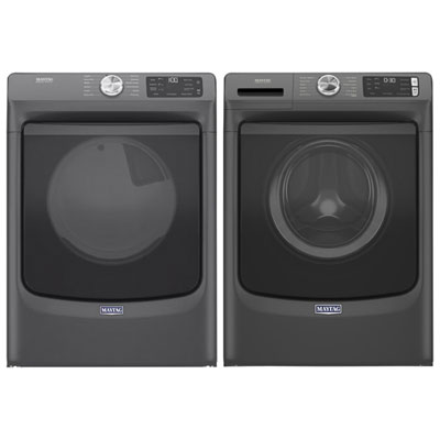 Maytag 7.3 Cu. Ft. Gas Steam Dryer & 5.5 Cu. Ft. Front Load Steam Washer- Volcano Black