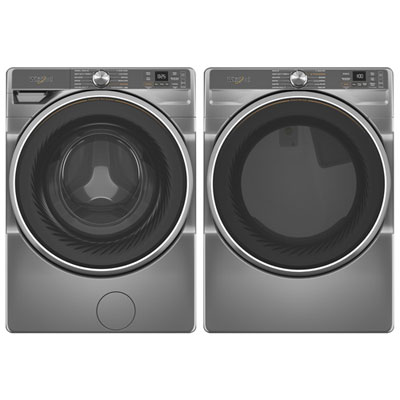 Whirlpool 5.0 Cu. Ft. Front Load Steam Washer & 7.4 Cu.Ft. Electric Steam Dryer- Radiant Silver