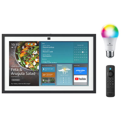 Écran Intelligent Echo Show 15 (2E Génération) D'amazon Et Ampoule Del Intelligente Cync A19 De Ge - Multicolore