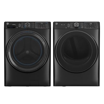 GE 5.8 Cu. Ft. Front Load Steam Washer & 7.8 Cu. Ft. Electric Steam Dryer - Carbon Graphite Great features on the GE dryer