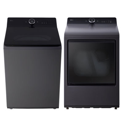 LG 6.3 Cu. Ft. Mega Capacity Top Load Washer & 7.3 Cu. Ft. Electric Steam Dryer - Matte Black