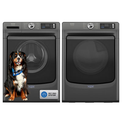 Maytag Pet Pro 5.8 Cu. Ft. HE Front Load Steam Washer & 7.4 Cu. Ft. Electric Steam Dryer - Volcano Black
