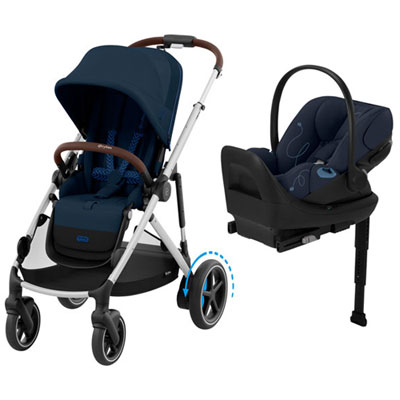 Cybex e-Gazelle S Electric Stroller with Cloud G Rear-Facing Infant Car Seat - Ocean Blue