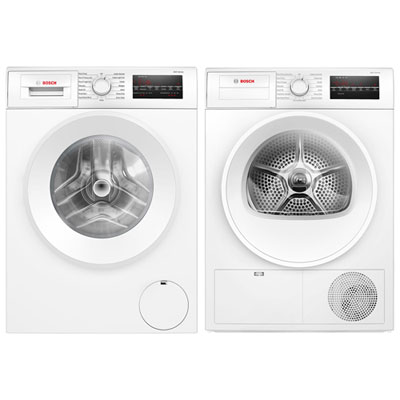 Laveuse À Chargement Frontal Compacte He 2,2 Pi³ Et Sécheuse Électrique 4 Pi³ Série 300 De Bosch - Blanc